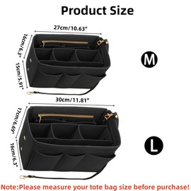 Coyanyu Handbag Organiser, Felt Bag Organiser with Zip Compartments, Handbag Insert Organiser for Women Handbags, Inner Pockets for Handbags, Black (Medium)