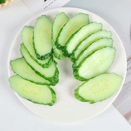 Kmiunty 10 Pcs Artificial Green Cucumber Slice Lifelike Green Cucumber Slice Fake Vegetable Slices for Home Kitchen Party Festival Decor Photo Props (Green Cucumber)