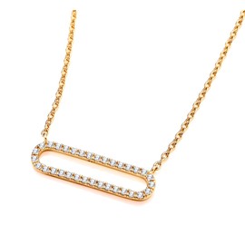 Old English Jewellers 9ct Yellow Gold on Silver Paperclip Cubic Zirconia Oval Chain Necklace 16-18" Adjustable