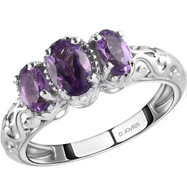 Amethyst Ring Sterling Silver Rings Women in Platinum Plating Crystal Stone Unique Trendy Jewelry Birthday Gifts for Women Size - 8