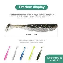 UEAVOID Pack of 5 Rubber Fish Pike and Zander Twister Tail with Hook Pockets for Offset Hooks and Standard Jig Heads (12 cm)