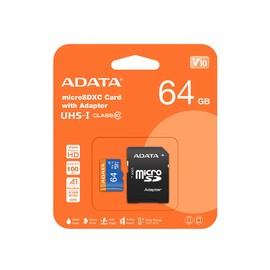 ADATA 64 GB Tarjeta de Memoria Micro SDXC con Adaptador Color Negro con Azul A1 (Clase 10)