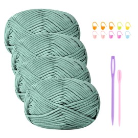 Crochet Yarn Cotton Crochet Wool Chenille Wool for Crocheting 4 x 50 g Crochet Wool Crochet Yarn Thick Cotton Nylon Blend Yarn Crochet Yarn for Beginners Sage Green Yarn