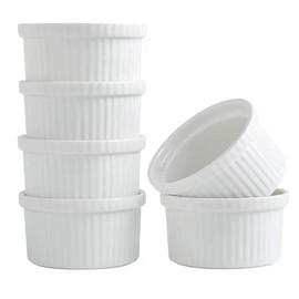 Feenmai Ramekins 4 oz Creme Brulee Ramekins Oven Safe Bowls Set of 6 Small Ceramic Baking Bowls Porcelain Pudding Custard Souffle Bowls Dipping Sauce Bowls White Kitchen Remekins for Baking