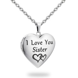 PHOCKSIN I Love You Sister Lockets Necklaces for Sisters Silver Photo Heart Locket Necklace for Pictures from Little Big Sis