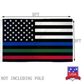 UTSANG Thin Blue Red Green Line American Flag 3x5 Outdoor- Heavy Duty Police Firefighter Military Army Fireman USA Flags Blue Red Green Lives Matter Stripe Flag with Grommets