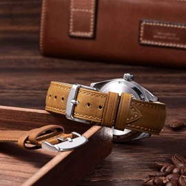 ANNEFIT Retro Watch Strap 19mm, Crazy Horse Leather Watch Band with Quick Release (Tan)
