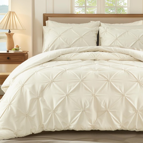 WOLKI Twin Size Comforter Set Cream, 2 Pieces Bed Lightweight