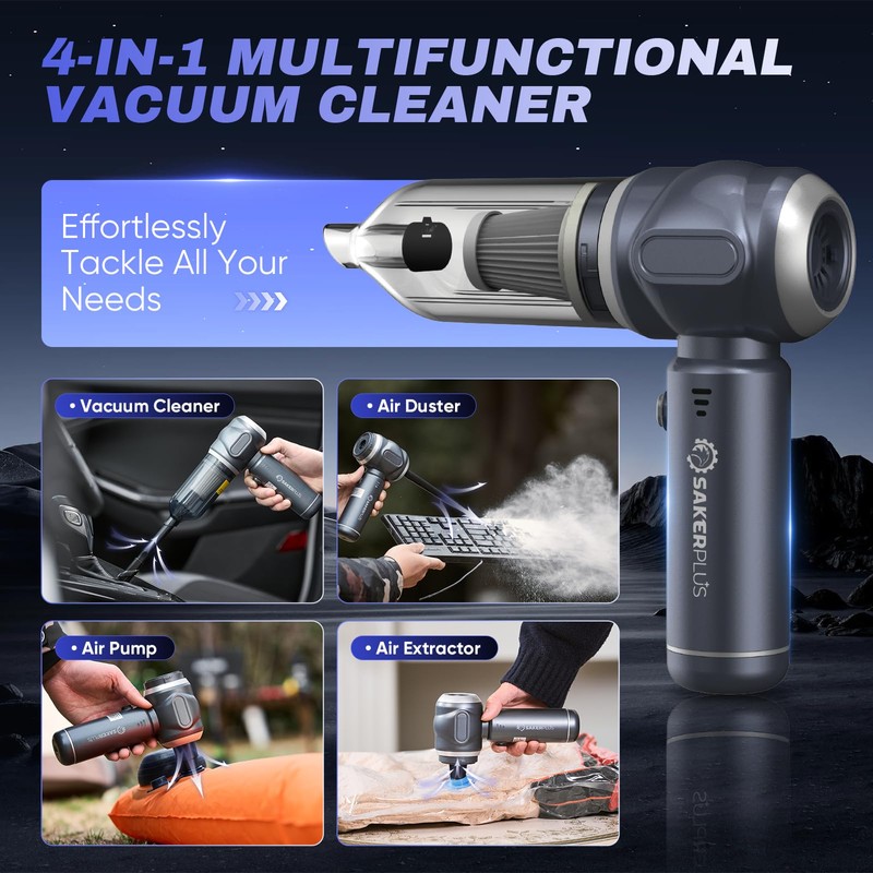 SakerPlus Car Vacuum Portable Cordless, 3-in-1 Hand Held Mini Vacuum