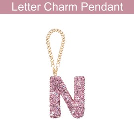 MECCANIXITY Bling Car Letter Charm, Initial N Letter Interior Car Rear View Mirror Decoration Hanging Crystal Ornaments for Women Bags Water Cup DIY Craft, Pink