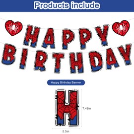 Spider Web Birthday Party Decorations,Party Supply Set for Kids with 1 Happy Birthday Banner Garland ,6 Hanging Swirls,5 Honeycomb,18 latex ballons,4 star foil ballons for Baby Shower Party supplies