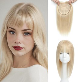 Aimeolyn Hair Toppers for Women Real Human Hair 8x8inch Toppers for Women with Bangs 16inch Skin Scalp Big Base Cover Thinning Hair Loss Top Pieces Wiglets