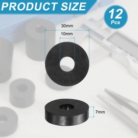 sourcing map 12 Pcs Rubber Spacers 30mm OD x 10mm ID x 7mm Height Round Anti Vibration Spacer Thick Rubber Washers