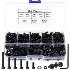 705 Pcs M3 Bolts and Nuts Set, Hex Socket Head Cap Screws Bolts and Nuts Set, M3 Black Machine Screws Assortment, Hex Nuts and Bolts Set with Washers Kit for Home Bicycle Repair (M3)