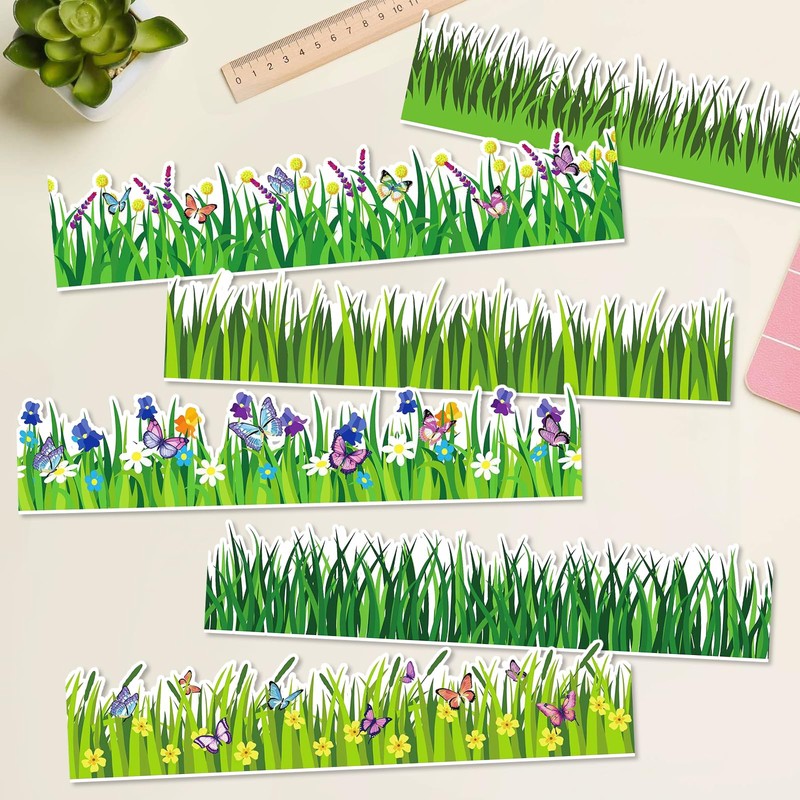 Konsait Bulletin Board Borders Set, 55Ft Green Grass Border for