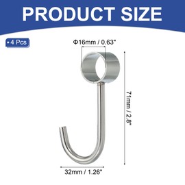 PATIKIL Ganchos para Barra de Armario de 0.63 Pulgadas, 4 Piezas de Tubo Colgante Ajustable en Forma de J de Acero Inoxidable Ajuste para Ganchos de Barra de 5/8" (16mm) de Diámetro