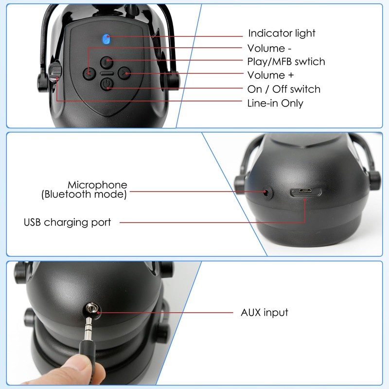 Aolamegs - Orejeras duras con Bluetooth - NRR 26db con