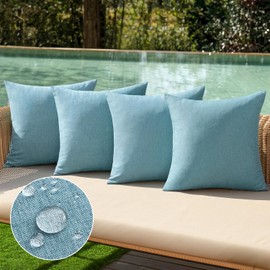 MIULEE Pack of 4 Decorative Outdoor Throw Pillow Covers Linen Waterproof Pillow Covers Farmhouse Cushion Cases for Patio Garden Tent Balcony Couch Sofa 18x18 inch Blue Gray