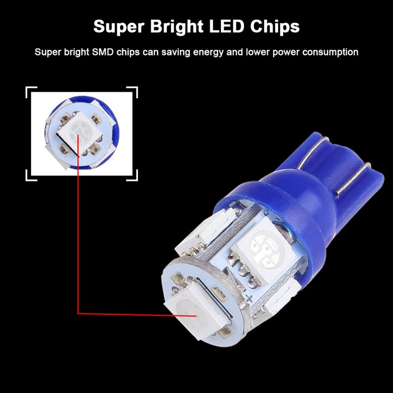 cciyu 10 Pack Blue T10 5-5050-SMD PC194 LED Bulb Instrument