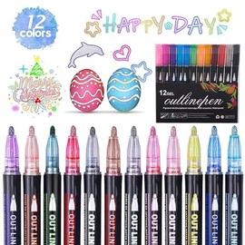 12 Piezas Outline Marker Bolígrafos Mágicos Bolígrafo de Contorno Marker Pen Plumones Punta Pincel Plumones Profesionales Plumones Punta de Pincel Marcadores Punta Pincel Rotuladores de Punta Fina