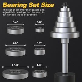 REKCKRUL 1/4 Shank Rabbet Router Bit with 6 Bearings Set - Interchangeable & Adjustable Multi-Depths for Woodworking (1/8", 1/4", 5/16", 3/8", 7/16", 1/2")