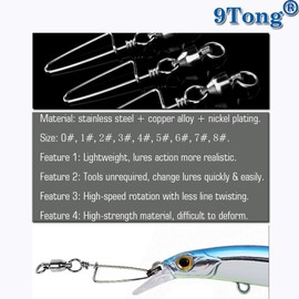 9Tong Ball Bearing Swivel with Coastlock Snap, Stainless Steel Welded Ring for Fishing Saltwater Standard 25pcs 180lbs