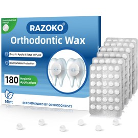 RAZOKO Cera para ortodoncia - 180 puntos de cera dental, sabor menta | Envolturas individuales higiénicas, fuerte adhesión para brackets y alambres