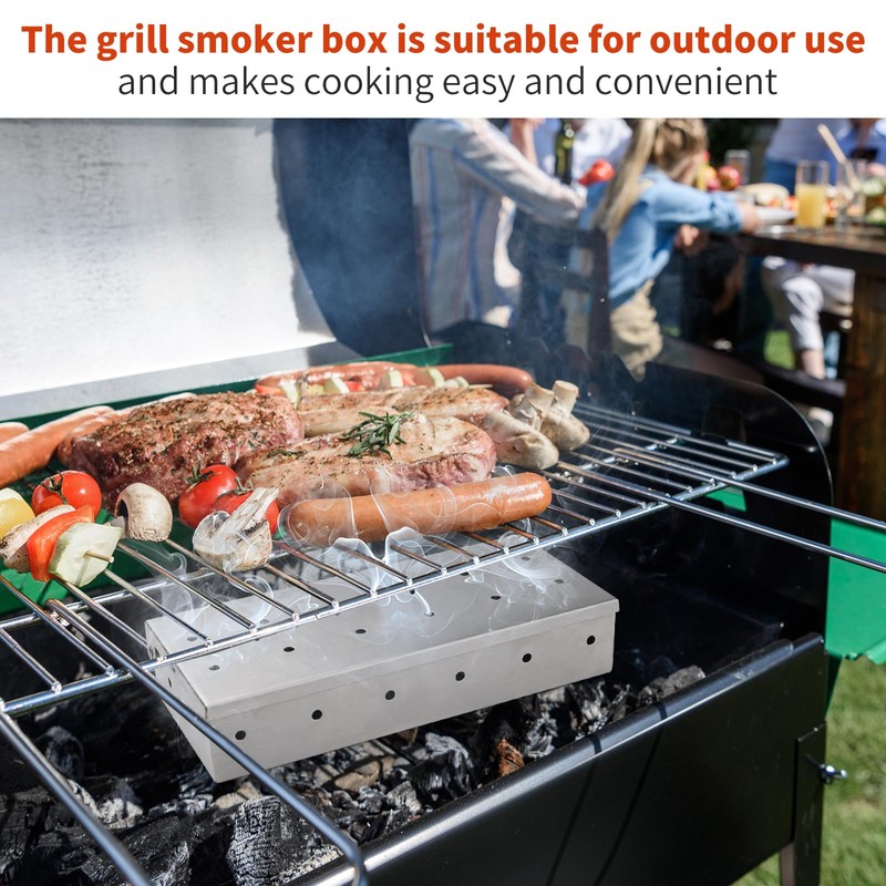 2pcs Stainless Steel Smoker Box for Gas Grill, Optimized Airflow