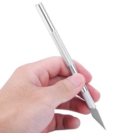 Art Knife, Carving Knife, Nonslip Stainless Steel Precision Knife Hobby Knife Wood Carving Artwork Craft Knife with 5 Spare Blades for Phone Repair, Art, Hobby, Scrapbooking, Stencil (Silver)