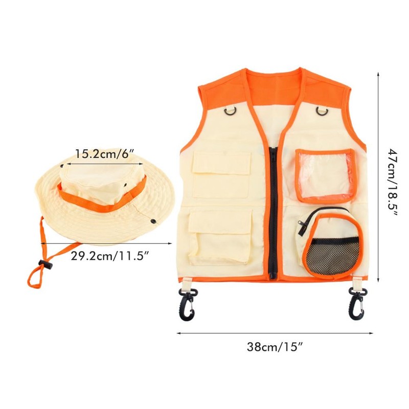 2Pcs Kids Explorer Costume Set Cargo Vest and Hat Outdoor