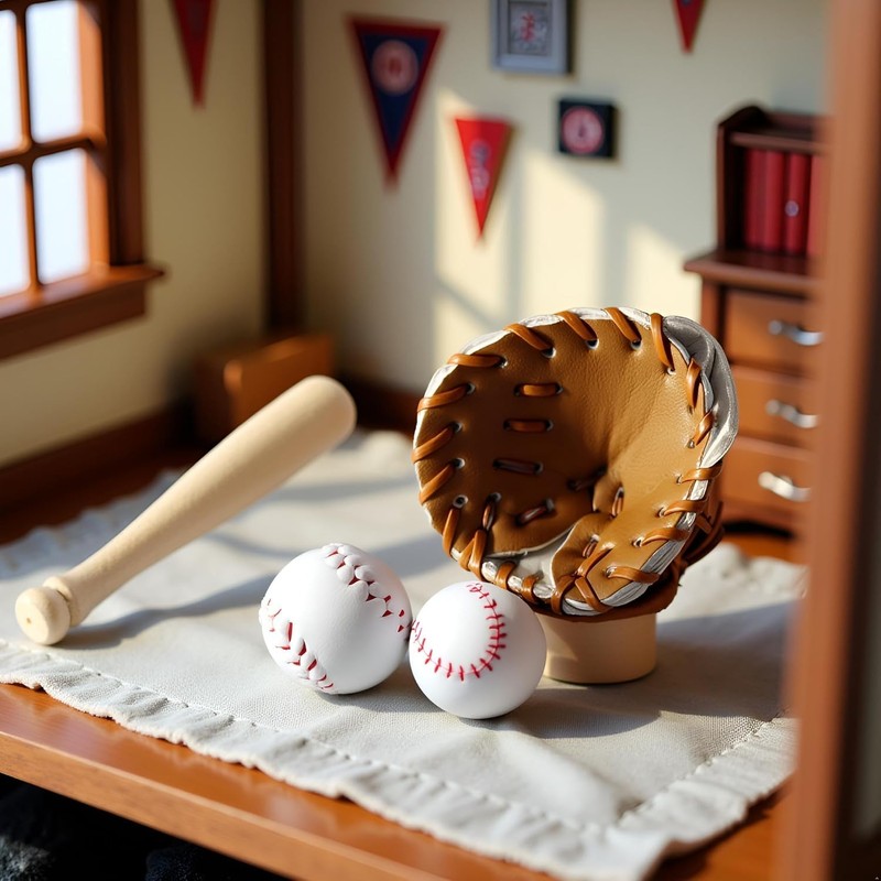 3Pcs/Set Khaki Dollhouse Baseball, 1/12 Scale Miniature Accessories, Wood Miniature