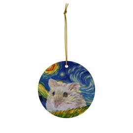 Whimsical Night Sky Campbell's Dwarf Hamster Christmas Ornament Circle Ceramic - Impressionist Pet Portrait Memorial Keepsake Gifts for Hamster Lovers