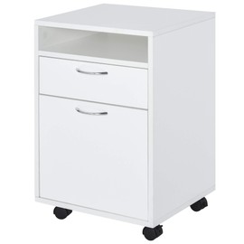 HOMCOM Mobile File Cabinet Organizer with Drawer and Cabinet, Printer Stand with Castors, White
