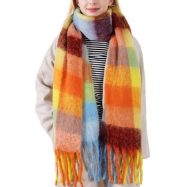 Women Tartan Scarf - Winter Long Scarves Colorful Plaid Blanket Warm Wool Tassel Wraps Shawl Stole for Ladies UK