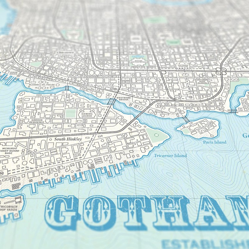 Gotham City - Vintage Style Plat Map - 16x20 Poster