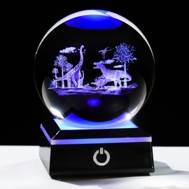 Arikyrist 3D Crystal Ball Dinosaur Figurine with Colorful Light Base, Dinosaur Gifts for Women Men Dinosaur Lovers on Christmas Birthday, Glass Dinosaur Statue Decorative Ball for Home Office