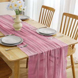 Table Runner Dusky Pink, 80 x 300 cm Modern Pink Muslin Table Runner, Boho Table Runner for Decoration Christening, Wedding Decoration, Kitchen Table Decoration, Party Birthday Decor