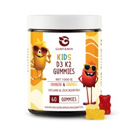 Vitamin D3 K2 Children's Gummy Bears - Vitamin D (1000 IU) Gummies for Children from 4 Years - Dietary Supplement with Vitamin D3 & Vitamin K2 - Strawberry & Pineapple - 60 Gummies