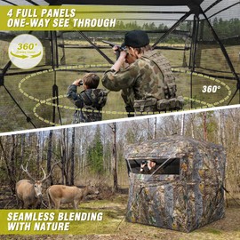TYRSEN Hunting Blind 360°See Through Ground Blind Full Open Door Deer Blind Camouflage 2-3Person Deer Blind with Silent Sliding Windows, Portable Hunting Tent for Deer Hunting