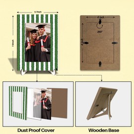 SAPEYKR 2PC Green Pink Strip Print Photo Frame Wooden Picture Frames With Wood Stand, Tabletop Display Desk Decor Bedroom Living Room Office Home Decor Desk Accessories Supplies Fits 4x6 inches