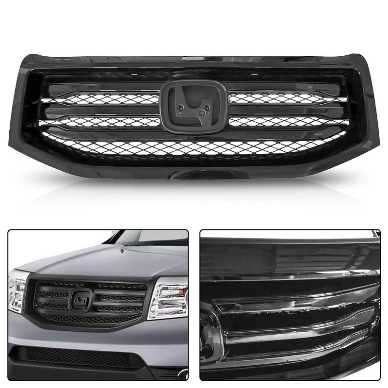 Partsflow Front Bumper Upper Grille Grill Assembly Gloss Black Compatible