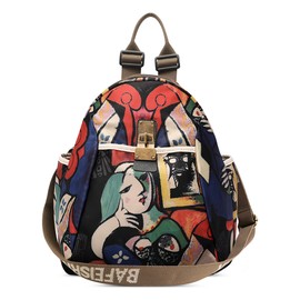 DEEVORCA Women Backpack Exquisite Ladies Shoulder Bag Fashion Print Hardware Distressed Design Hidden Anti Theft Zipper Crossbody Bag Vacation Outdoor Travel Waterproof Oxford Cloth Red B