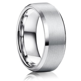 Jstyle Stainless Steel Rings for Men Women 8MM Wedding Band Rings Matte Surface - Beveled Polished Edge Mens Ring Size 9.5 Silver Rings for Men