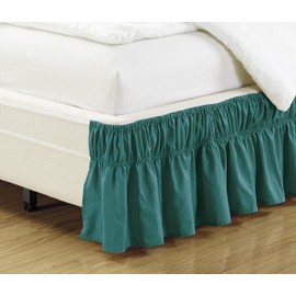 Fancy Collection Twin - Full Easy Fit Bed Ruffle Wrap Around Elastic Bed Skirt with 17" Drop New Easy Install Solid Turquoise