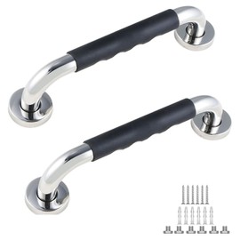 2 Pack 12 Inch Grab Bars for Bathtubs and Shower Anti-Slip, with Black Silica Gel 304 Stainless Steel Rail Toilet Shower Safety Bars, Safety Hand Rail Support, Handicap Elderly Assist Bath Handle