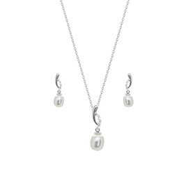 Cubic Zirconium and 6-7mm Freshwater Cultured Pearl Swirl Jewellery Set