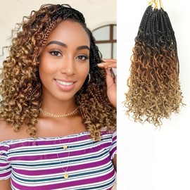 Goddess Box Braids Crochet Hair 8 Packs 3S Boho Box Braids Crochet Hair for Black Women Ombre Color Pre-Looped Synthetic Braiding Hair Extension for Black Women（18",8packs,1B3027）