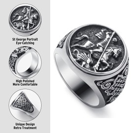 WESTMIAJW Mens St George Dragon Slayer Ring Stainless Steel Sovereign Signet Rings Religious Jewellery for Men Size Z+1