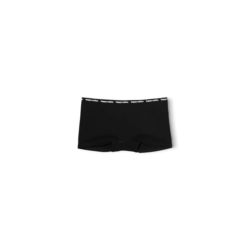 Happy Nation Girls Comfy Cotton Logo Boyshort Underwear, Pure Black