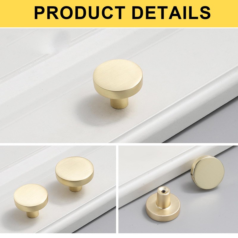 DALAETUS 5 Pcs Brass Round Cabinet Knobs, Single Hole Cupboard